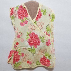 Stamp top 12 floral print kimono style flower button detailing side split cotton
